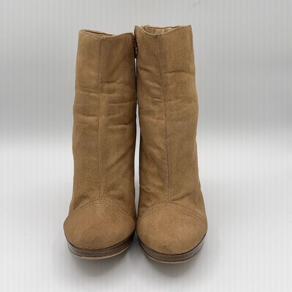 Top Moda Tan Suede Ankle Booties Women’s Size 9 High Heel Fashion Boots - Picture 3 of 9